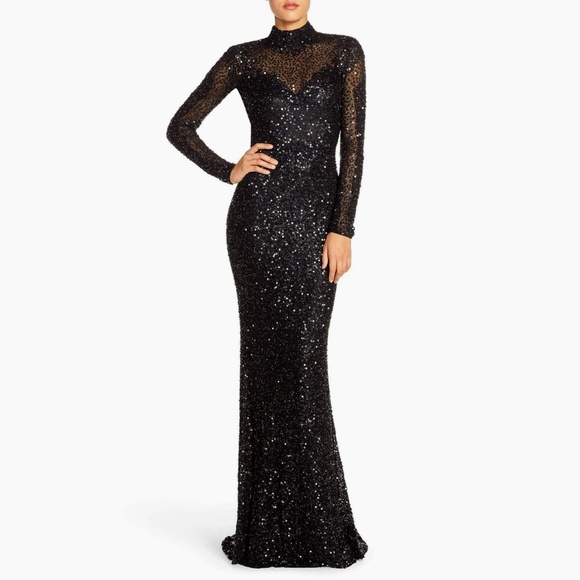 Parker Black Sequin Embellished Long Gown Dress 6 - Picture 2 of 5